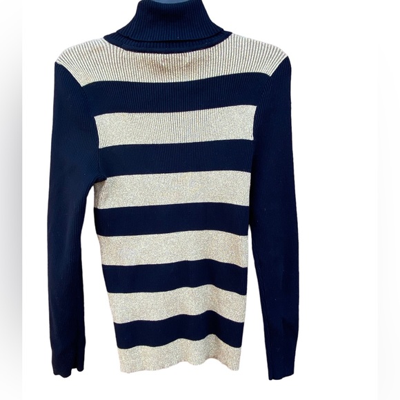 Lauren by Ralph Lauren Ribbed Turtleneck Sweater Black and Gold Size Large - Picture 3 of 9